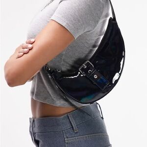 Topshop Shelby scoop buckle shoulder bag in black